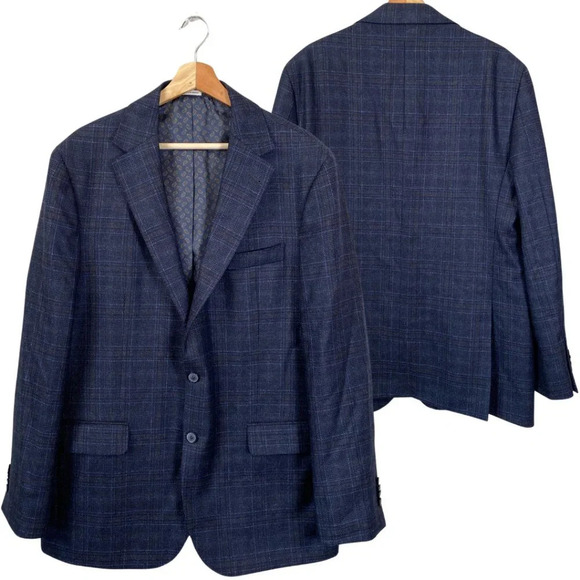 Joseph Abboud Hamilton Plaid Wool Sport Coat Dinner Jacket Blazer Men's 44L Navy